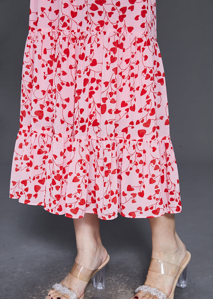 Art Red Print Exra Large Hem Chiffon Dresses Summer