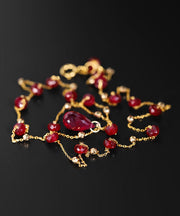 Art Red Sterling Silver Overgild Gem Stone Tassel Princess Necklace