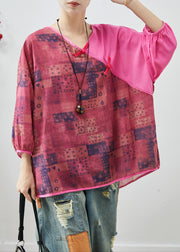 Art Rose Oversized Patchwork Chinese Button Linen Blouses Spring