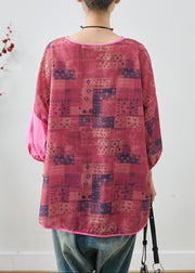 Art Rose Oversized Patchwork Chinese Button Linen Blouses Spring