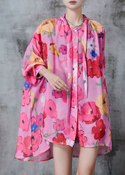 Art Rose Oversized Print Chiffon Shirt Top Fall