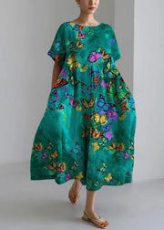 Art Rose Wrinkled Print Cozy Long Dress Summer