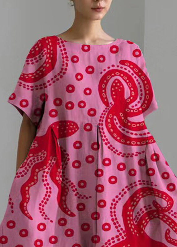 Art Rose Wrinkled Print Cozy Long Dress Summer