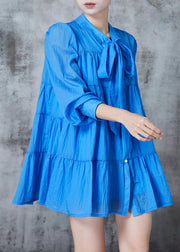 Art Royal Blue Oversized Patchwork Cotton A Line Shirts Spring