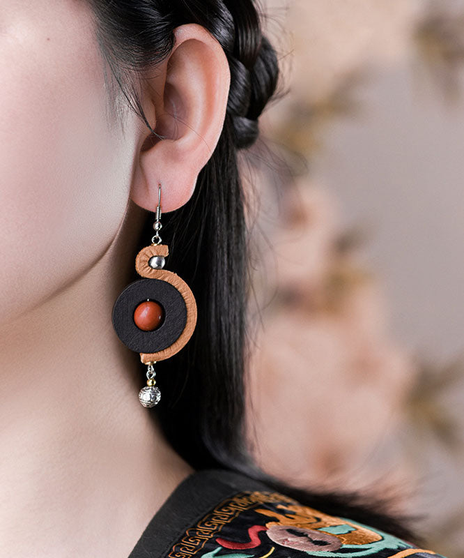 Art Silk Alloy Inlaid Gem Stone Wood Chip Drop Earrings