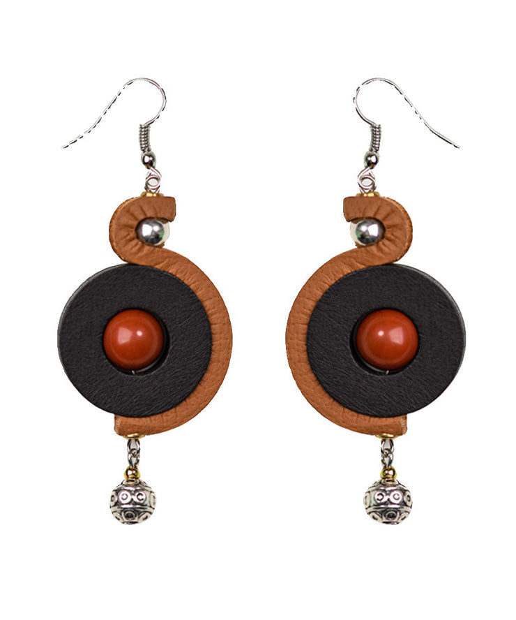 Art Silk Alloy Inlaid Gem Stone Wood Chip Drop Earrings