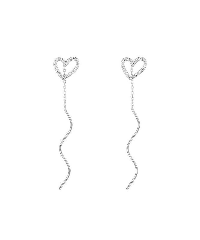 Art Silk Sterling Silver Zircon Love Wave Drop Earrings