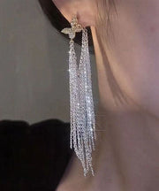 Art Silk Zircon Butterfly Tassel Draping Drop Earrings