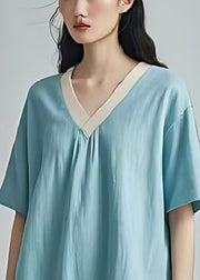 Art Sky Blue Oversized Patchwork Cotton Vacation Dresses Summer