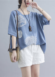 Art Sky Blue Oversized Print Cotton Tanks Summer