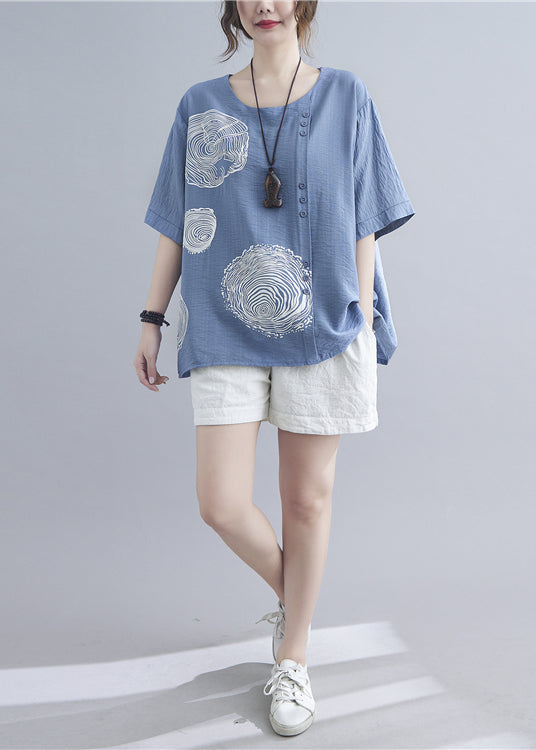 Art Sky Blue Oversized Print Cotton Tanks Summer