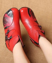 Art Splicing Embossed Ankle Boots Red Cowhide Leather