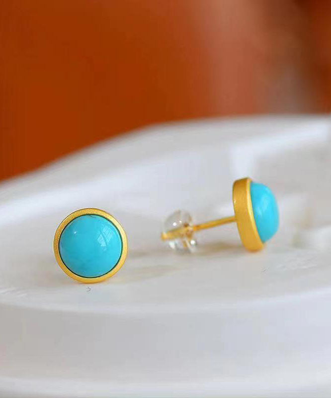 Art Sterling Silver Overgild Turquoise Stud Earrings