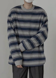 Art Striped O-Neck Cotton Men Pullover T Shirt Spring