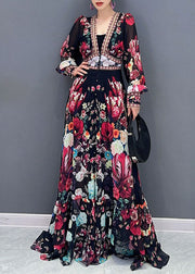 Art V Neck Print Chiffon Long Dresses Fall