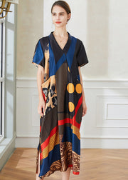 Art V Neck Print Side Open Chiffon Long Dress Summer