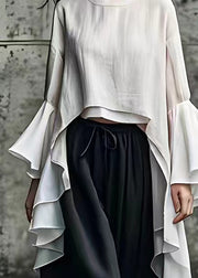 Art White Asymmetrical Solid Cotton Top Flare Sleeve