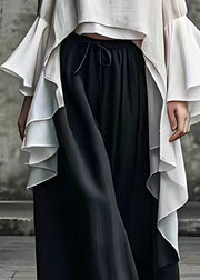 Art White Asymmetrical Solid Cotton Top Flare Sleeve