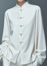 Art White Button Solid Thin Cotton Coat Fall