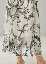 Art White Elastic Waist Print Tulle Skirts Summer