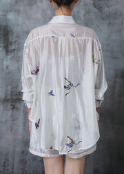 Art White Embroidered Butterfly Silk Two Pieces Set Spring