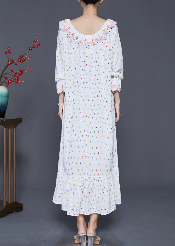 Art White Embroidered Cotton Vacation Dresses Spring