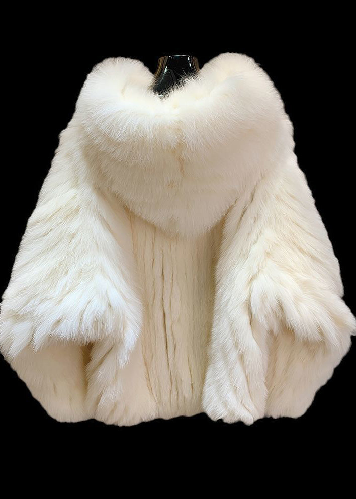 Art White Oversized Faux Fur Hooded Coat Winter