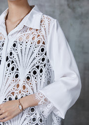 Art White Oversized Hollow Out Lace Shirt Tops Fall