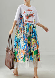 Art White Oversized Patchwork Lace Maxi Dresses Summer