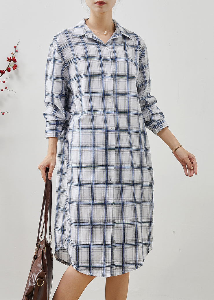 Art White Oversized Plaid Cotton Vacation Dresses Spring