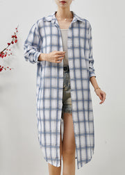 Art White Oversized Plaid Cotton Vacation Dresses Spring