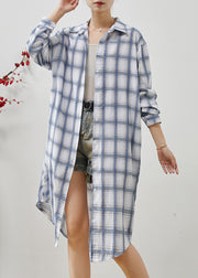 Art White Oversized Plaid Cotton Vacation Dresses Spring