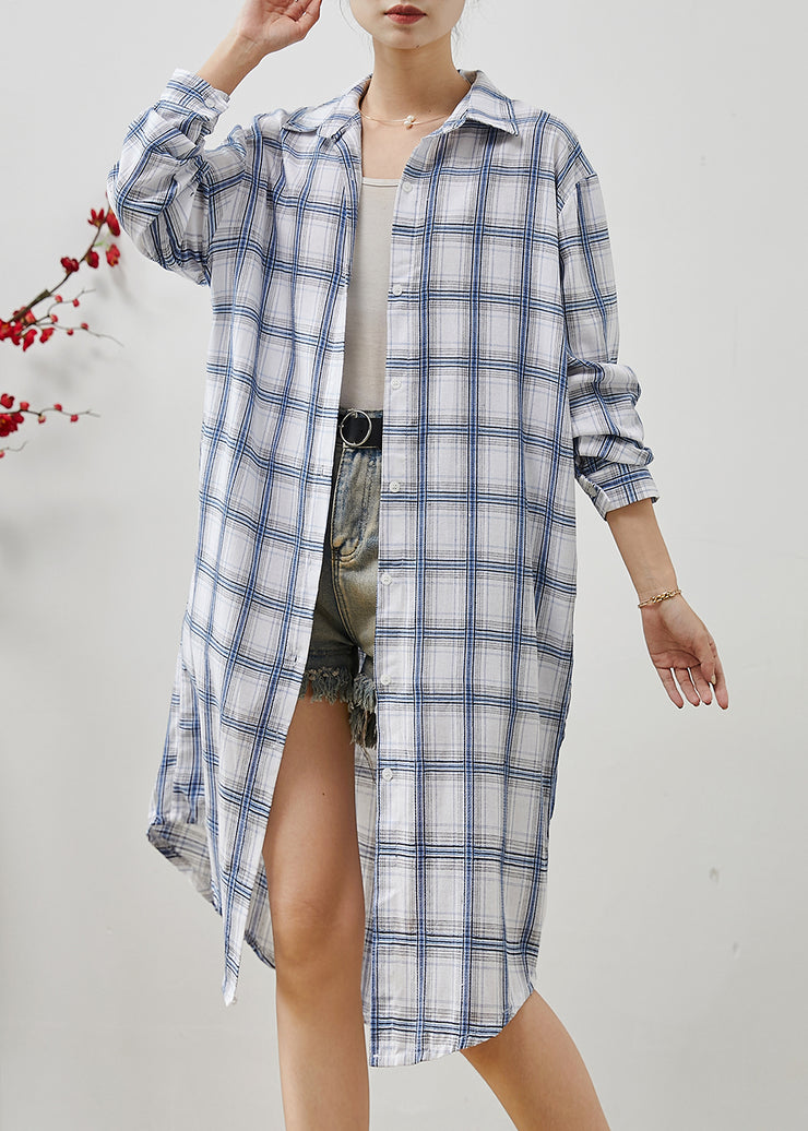 Art White Oversized Plaid Cotton Vacation Dresses Spring