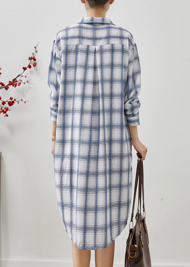 Art White Oversized Plaid Cotton Vacation Dresses Spring