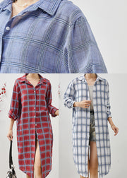 Art White Oversized Plaid Cotton Vacation Dresses Spring