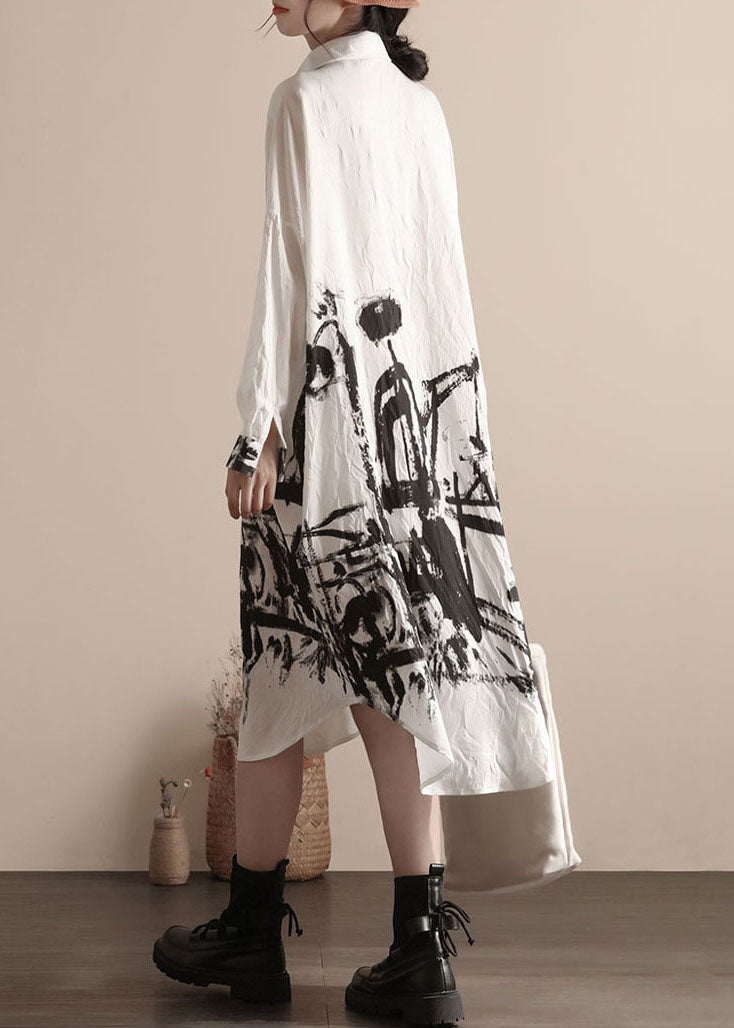 Art White Peter Pan Collar Patchwork Linen Shirts Dress Spring