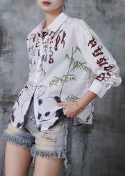 Art White Peter Pan Collar Print Chiffon Shirt Top Spring