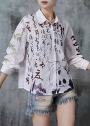 Art White Peter Pan Collar Print Chiffon Shirt Top Fall