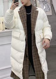 Art White Plaid Patchwork False Two Pieces Men Parkas Winter