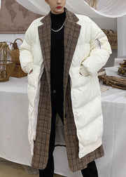 Art White Plaid Patchwork False Two Pieces Men Parkas Winter