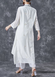 Art White Ruffled Embroidered Tassel Cotton Long Dress Summer