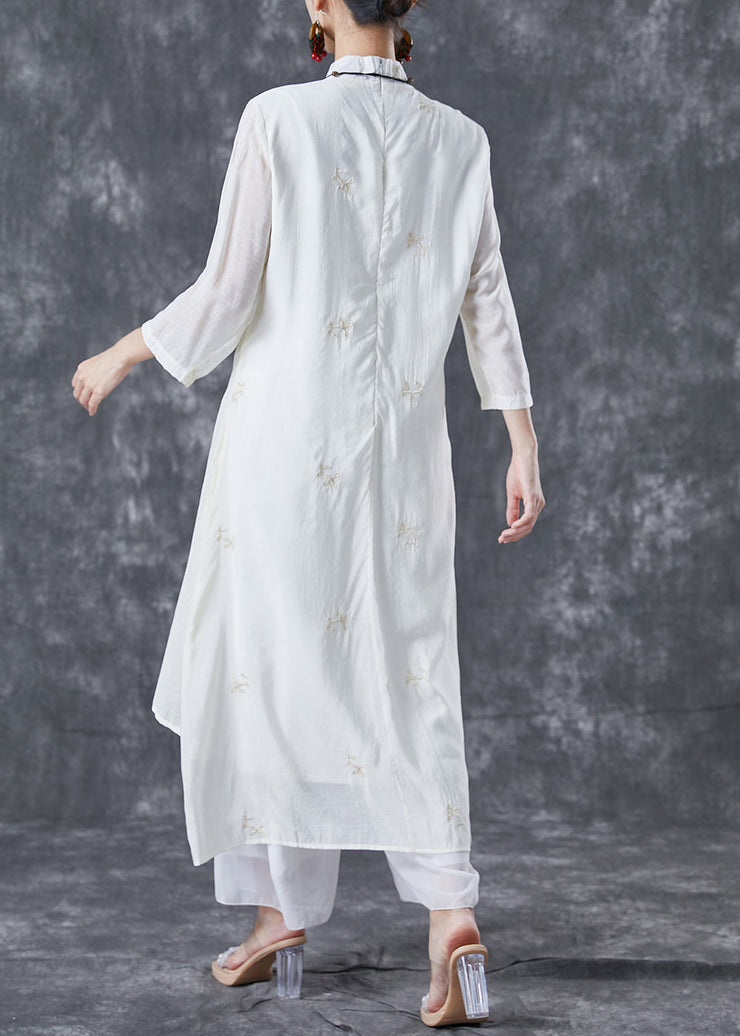 Art White Ruffled Embroideried Tassel Cotton Long Dress Summer