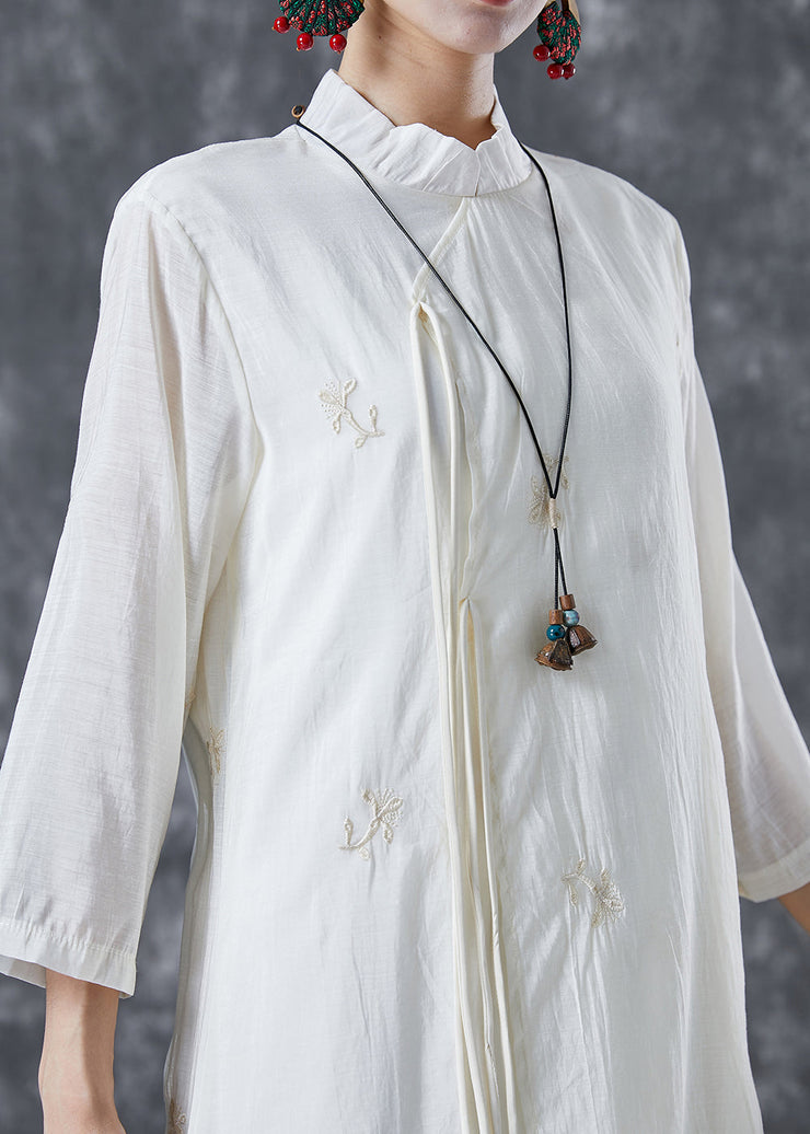 Art White Ruffled Embroidered Tassel Cotton Long Dress Summer