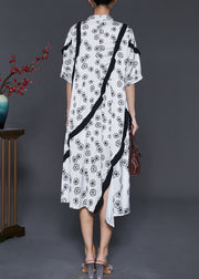 Art White Ruffled Print Cotton Dress Summer