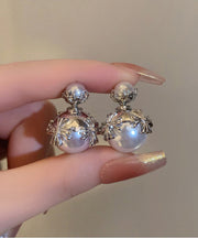 Art White Stainless Steel Inlaid Pearl Stud Earrings