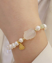 Art White Sterling Silver Overgild Chalcedony Gourd Tassel Charm Bracelet