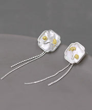 Art White Sterling Silver Shell Little Bird Tassel Drop Earrings