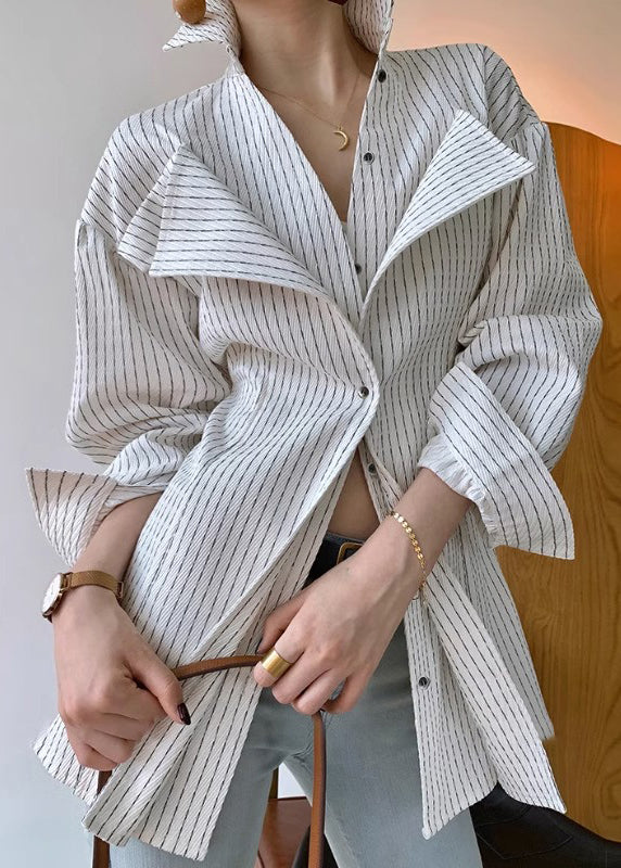 Art White Striped Button Original Design Cotton Shirt Spring