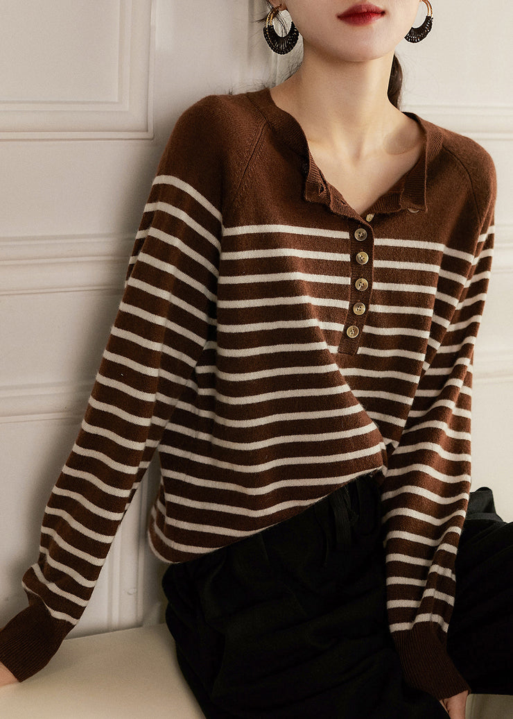 Art White Striped Button Woolen Sweaters Spring