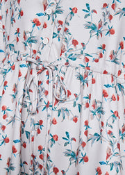 Art White V Neck Print Chiffon Cinched Dresses Spring